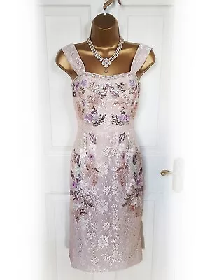£54.99 • Buy MONSOON Beige & Pastel Coloured Sequin Lace Pencil Dress, Size 8 - BNWT