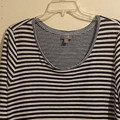 J Jill Long RollTab Sleeves White Black Striped Round Neck Size XL • $14.97