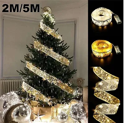 LED Christmas Tree Ribbon Bow Xmas Hanging Light Up Topper Top Lights Decor Home • $12.99