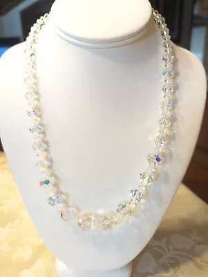 Vintage Crystal Necklace Aurora Borealis Beaded AB 24   • $12.99