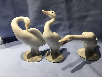 Lot Of 3 Lladro Ducks Geese White Porcelain Figurines • $45