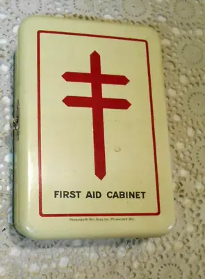 Vintage Ross First Aid Cabinet Kit Small White Metal Full Of  Medical Supplies • $49.99
