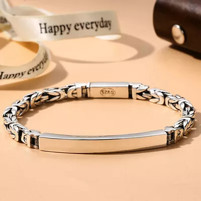 Pure S925 Sterling Silver Chain Men Women Byzantine ID Link Bracelet • $51.36