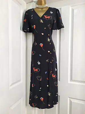 Warehouse Floral Print Flutter Sleeve Dress Size 10 • £8