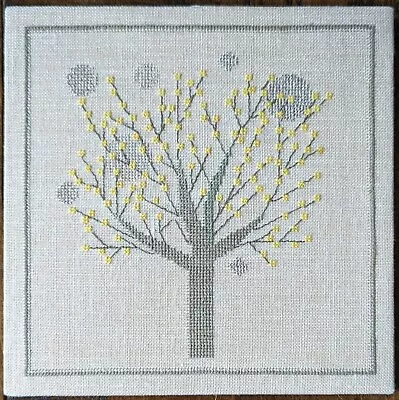 Completed Cross Stitch: DANISH TREE By EDITH HANSEN Yellow Silver Green • $40