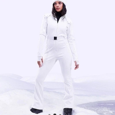$186 • Buy Asos Women’s White Ski Suit With Faux Fur Hood - Size 12
