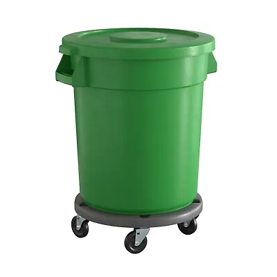 Commercial Round Plastic Trash Can With Lid And Dolly 20 Gallon Green • $126.99