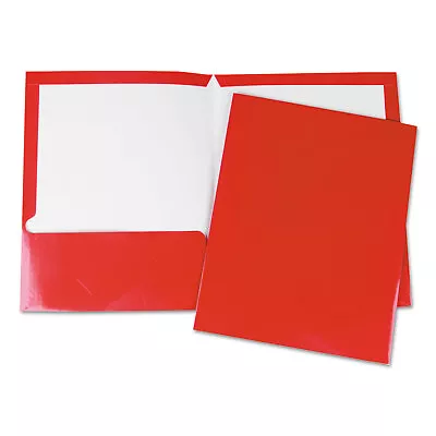 Universal Laminated Two-Pocket Folder Cardboard Paper Red 11 X 8 1/2 25/Pack • $12.48