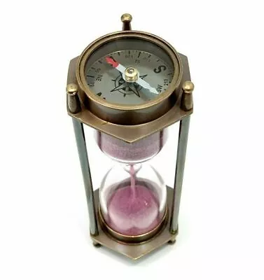 Vintage Maritime Brass Hourglass Antique Both Side Compass Sand Timer • $84.35