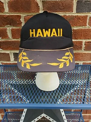 VINTAGE Magnum PI Hawaii Snapback Mesh Trucker Rope Cap Hat Black Leaf 1980-90’s • $19.90