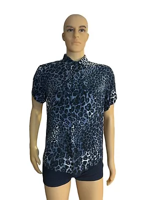 LOGEEYAR Men Leopard Snakeskin Print Button Down Short Sleeve Casual Shirt Sz M • $23