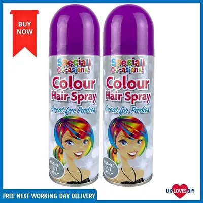 Party Purple Hair Colour Spray Temporary Hair Spray Wash Out Hair Colours 2 Pack • £7.78