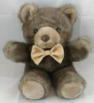 Vintage Brown Teddy Bear 13  Small Plush W Cream Bow Tie •  Stuffed Animal Toy • $22.50