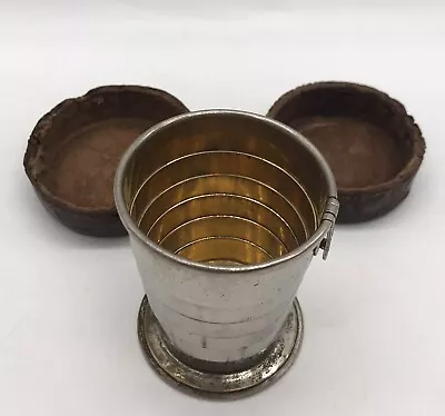 Antique Collapsible Travelling Cup With Leather Case.MARKED R • $45.49