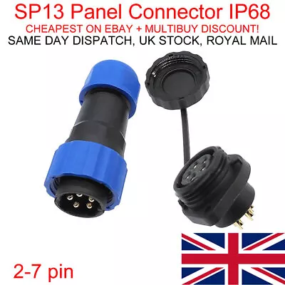 SP13 IP68 Waterproof 234567 Pin Plug And Panel Socket Connector Aviation • £5.09