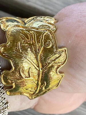 VTG Heavy Gold Tone Costume Jewelry Leaf Cuff Bracelet Hinged Signed FV  • $0.99