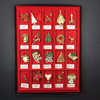 $8 • Buy VINTAGE Christmas PIN BROOCH Fashion Jewelry Tree Snowman Deer Bell Metal Enamel
