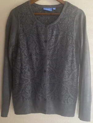 Womens Gray Vera Wang Cardigan Sweater Sz Large • $7.99