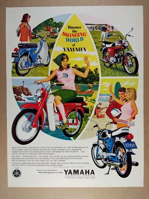 1966 Yamaha Newport 50 & Twin Jet 100 Motorcycles Color Art Vintage Print Ad • $9.99