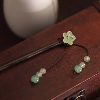 $5.01 • Buy Jade Tassel Flower Hair Chopsticks Hanfu Headdress Wooden Hairpins Hair Fork