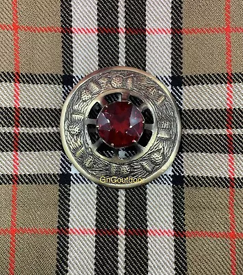 Kilt Fly Plaid Brooch Thistle Design Red Stone Highland Kilt Antique Brooches • £11.99