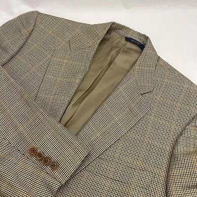 Brooks Brothers Madison Men's Beige Houndstooth Madras Silk Blend Blazer 43R • $139.99