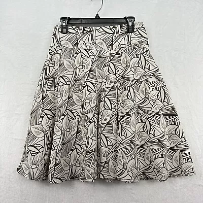 Metro Wear Skirt Womens Small Floral Linen Blend White Brown Knee Length A-Line • $11.20
