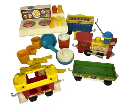 2 Vintage Fisher Price Fun With Food Kitchen Stove Pans & Circus Train 991 Set • $39