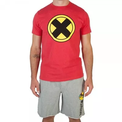 X-Men Wolverine Mens Sleep Set Tee T-Shirt W/ Shorts Marvel Comics X Logo Red • $24.95