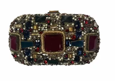 Emilio Pucci Box Clutch Crystal Embellished Jewel Pearl Bag Handbag Gemstone • $500