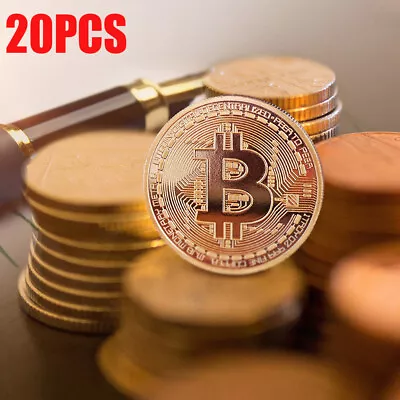 $26.59 • Buy 20pcs Gold Bitcoin Commemorative Coin Copper Plated Bit Coin Collectible Coin AU