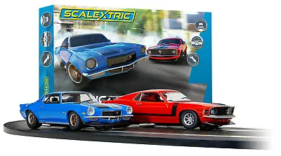 Scalextric American Street Dual -Mustang VS Camaro 1:32 Slot Car Race Set C1429T • $134.99