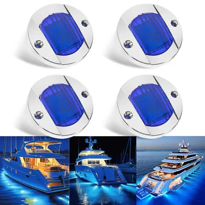 4X Round Marine Boat LED Courtesy Lights Cabin Deck Stern Navigatioin Light Blue • $9.87