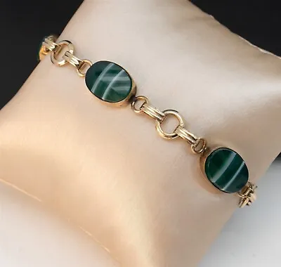 Van Dell Retro Banded Green Agate Gold Filled Bracelet • $59.95