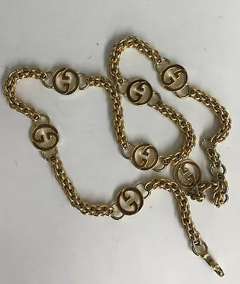 Gucci Vintage Logo Chain Gold Plated Belt Brown Enamel 33 Inches Long 70 • $350