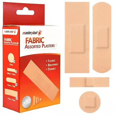 50x ASSORTED FABRIC PLASTERS Small-Large Cut Wound Dressing Breathable First Aid • £3.28