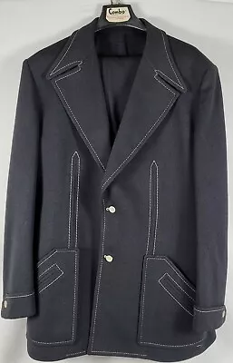 VTG La Jolla Combo Men's Pant Suit Black 70s White Piping • $169.95