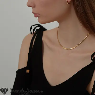 £3.99 • Buy Classic Simple Unisex Flat Snake Chain Herringbone Gold Choker Necklace