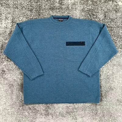 VTG Patagonia Sweater Mens Large L Blue Wool Crew Pullover Zippered Pocket Y2K • $39.98