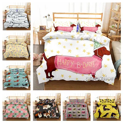 3D Dachshund Quilt Cover And Pillowcase Single Double Queen King Bedding Set • $49.15