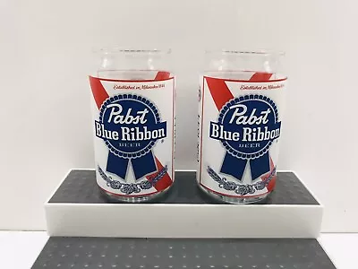 Pabst Blue Ribbon Can Shaped Pint 16oz Beer Glasses Lot Of 2 • $19.99