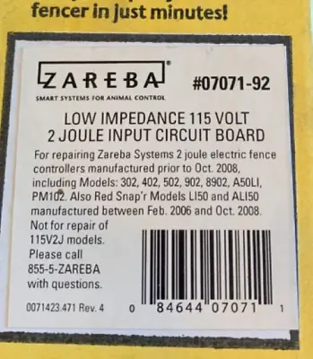 Zareba Electric Fence Replacement Module 115 V 2j Ciruit Board 07071-92 • $34.50