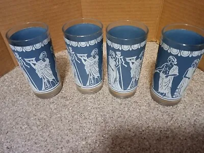 Vintage Greek 8 Oz Glasses Blue Set Of 4 • $24.99