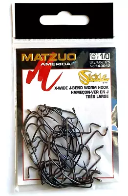 Matzuo Sickle Extra Wide Gap J-Bend Worm Hook Size 1/0 Black 25-Count Package • $6.44