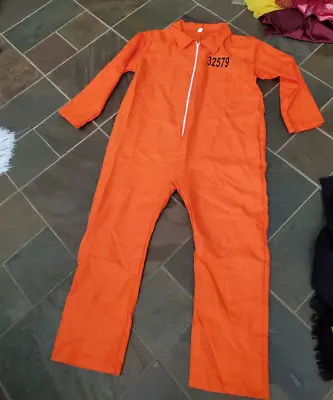 Orange Prisoner M Jumpsuit Costume Men Adult Halloween Inmate Jailbird Cosplay • $22.25
