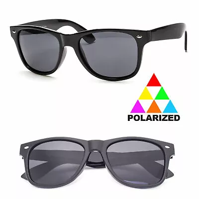 POLARISED Sunglasses Retro Glasses Vintage Frame Unisex UV400 Black NEW • $28.50