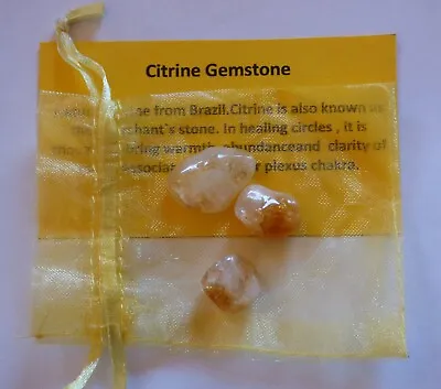 Citrine Crystal Tumble Stones  Natural Polished  Brazil  X 3 In Organza Gift Bag • £3.95