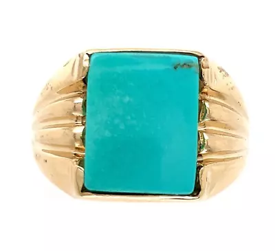 Vintage 14k Gold Men's 2.81 Carat Genuine Natural Turquoise Ring (#J6539) • $598.50