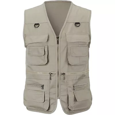 Mens Multi Pocket Vest Hunting Fishing Waistcoat Safari Body Warmer Gilet Jacket • £12.55