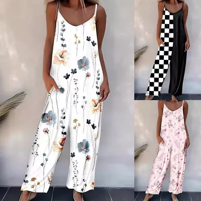Women Jumpsuit Ladies All In One Casual Cami Strappy Wide Leg Palazzo Playsuit • £14.69